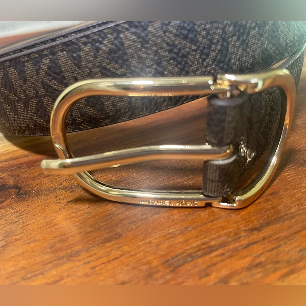 Michael Kors Dark Brown Monogram Belt with Gold Buckle / Unisex Sz. XL - Picture 2 of 9